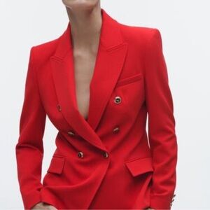Zara Red Double-Breasted Blazer